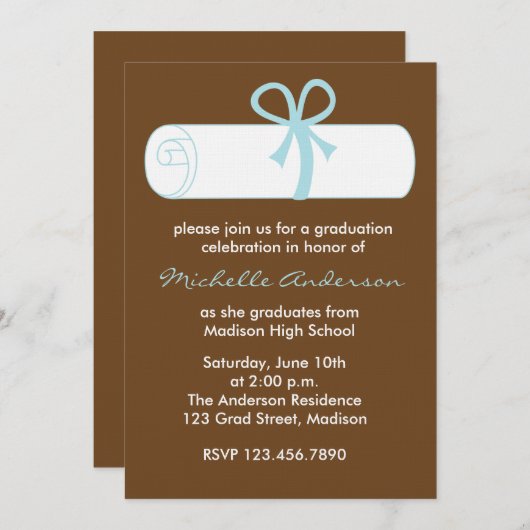 Bleu Diplôme Célébration Invitations (Devant / Derrière)