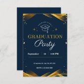 Bleu d'or Invitation de la fête de graduation (Devant / Derrière)