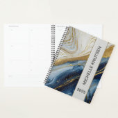 Bleu doré marbre Agate Planner personnalisé 2025 (Devant avec enveloppe)