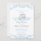 Bleu dormant bébé éléphant Baby shower Invitation (Devant)