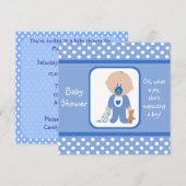 Bleu Dots caucasien Invitations de douches pour bé (Devant / Derrière)