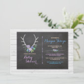 Bleu Douche Garçon Stag Fleur Rustique Invitation  (Debout devant)