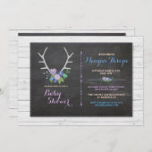 Bleu Douche Garçon Stag Fleur Rustique Invitation  (Devant / Derrière)