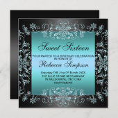 Bleu doux16 Poussière de neige Invitation d'annive (Devant / Derrière)