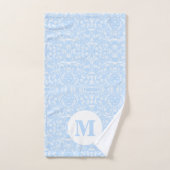 Bleu doux et blanc avec Monogramme (Serviette à main)