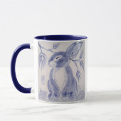 Bleu doux et blanc lapin Design Mug (Gauche)