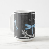 Bleu Dragonfly Rustic Personnalisé café Mug (Devant gauche)