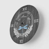 Bleu Dragonfly Rustique Acrylique Horloge murale (Angle)