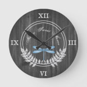 Bleu Dragonfly Rustique Acrylique Horloge murale (Recto)