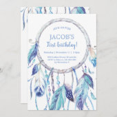Bleu Dream Catcher Invitation Anniversaire (Devant / Derrière)