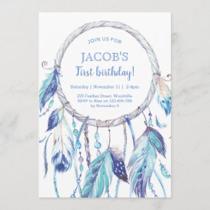 Bleu Dream Catcher Invitation Anniversaire