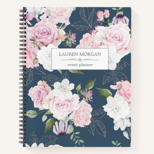 Bleu du jardin rose | Carnet personnalisé (Devant)