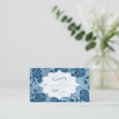 Bleu Duché, Blanc Floral Damask Cartes de Place (Debout devant)