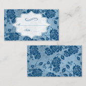 Bleu Duché, Blanc Floral Damask Cartes de Place (Devant / Derrière)