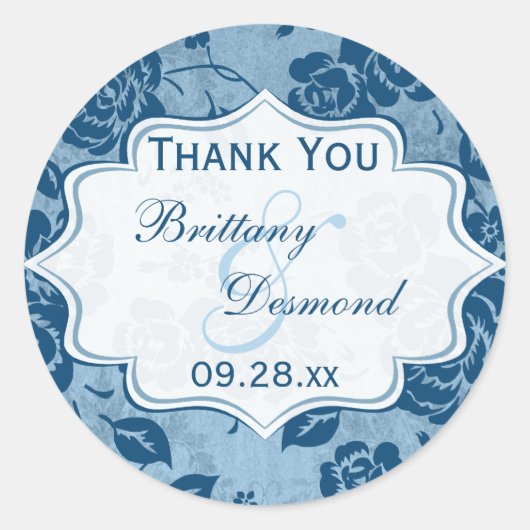 Bleu Duché, Blanc Floral Mariage Favoriser Sticker (Devant)