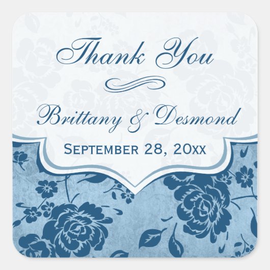 Bleu Duché, Blanc Floral Mariage Favoriser Sticker (Devant)