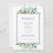 Bleu Duché Eucalyptus Faire-part de mariage (Devant)