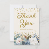 Bleu Dusty Blanc Floral Anniversaire Photo Merci (Devant)