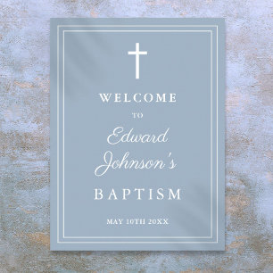 Bleu Dusty Elegant Bordure Baptême Affiche de bien