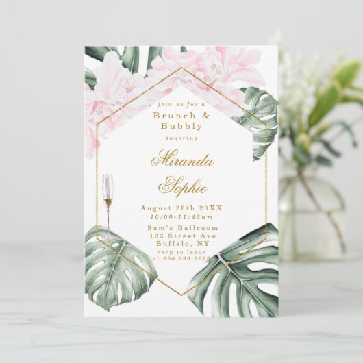 Bleu Dusty et Berry Or Brunch & Bubbly Invitations (Debout devant)