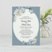Bleu Dusty Faire-part de mariage cadre ovale Flora (Debout devant)