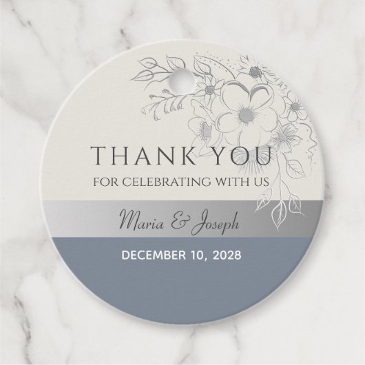 Bleu Dusty Merci Mariage Favoriser les étiquettes (Devant)