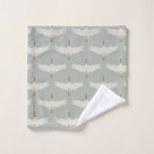 Bleu Dusty Oiseaux neutres Grues Art Déco (Gant de toilette)