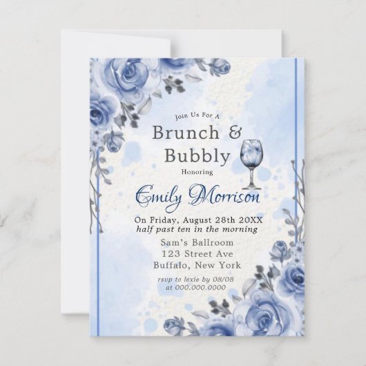 Bleu Dusty Peony Brunch & Bubbly Invitation (Devant)