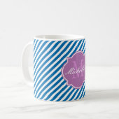 Bleu éblouissant bande de monogramme Mug (Devant gauche)