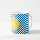 Bleu éblouissant bande de monogramme Mug (Devant droit)