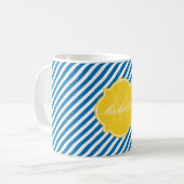 Bleu éblouissant bande de monogramme Mug (Devant gauche)