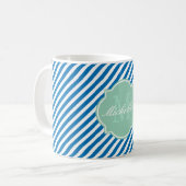 Bleu éblouissant bande de monogramme Mug (Devant gauche)