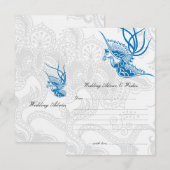 Bleu éblouissant Bird & Floral Mariage Cartes de c (Devant / Derrière)