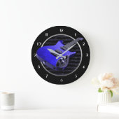 Bleu Électrique Guitare Arrondi Horloge murale (Maison)