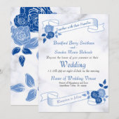 Bleu Élégant blanc gris floral Invitation coeur (Devant / Derrière)