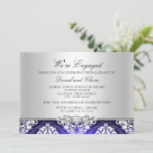 Bleu Elegant Damask Engagement Party Invitation (Debout devant)
