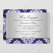 Bleu Elegant Damask Engagement Party Invitation (Devant / Derrière)