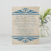 Bleu Elegant Déco Mariage Invitation (Debout devant)