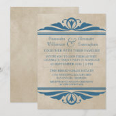 Bleu Elegant Déco Mariage Invitation (Devant / Derrière)