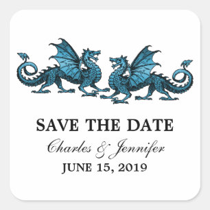 Bleu Elegant Dragons Enregistrer Stickers Date