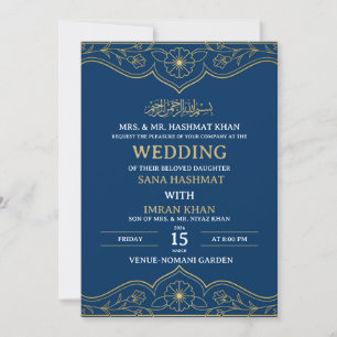Bleu Elegant Faire-part de mariage musulman