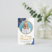 Bleu Elegant Floral Photo Funeral Carte de prière (Debout devant)