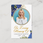Bleu Elegant Floral Photo Funeral Carte de prière (Devant)
