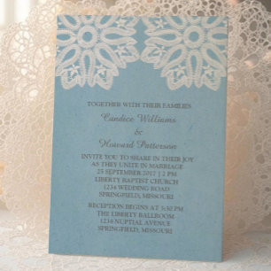 Bleu Élégant mariage dentelle Invitation