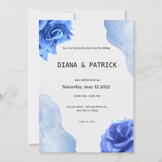 Bleu Elegant Mariage Invitation (Devant)
