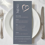 Bleu élégant moderne avec menu table de coeur rose<br><div class="desc">Table d'accueil moderne menu du dessus Table Tente Signe avec grand coeur rose. Faites connaître à votre invité de mariage ce que vous trouverez dans le menu de célébration de mariage de réception avec ce menu minimaliste qui présente une élégante typographie blanche et rose rustique et un grand coeur romantique....</div>