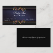 Bleu élégant, noir, carte de visite de damassé (Devant / Derrière)