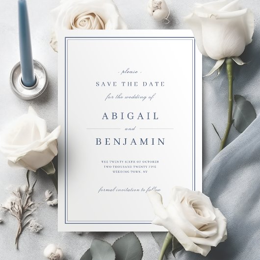 Bleu Élégant or classe minimaliste save the date