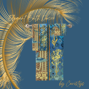 Bleu Élégant, Or, Serviette Taupe