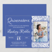Bleu Elegant Quinceanera Photo Invitations (Devant / Derrière)
